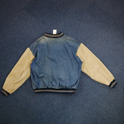 Vintage Denim Varsity Bomber Jacket